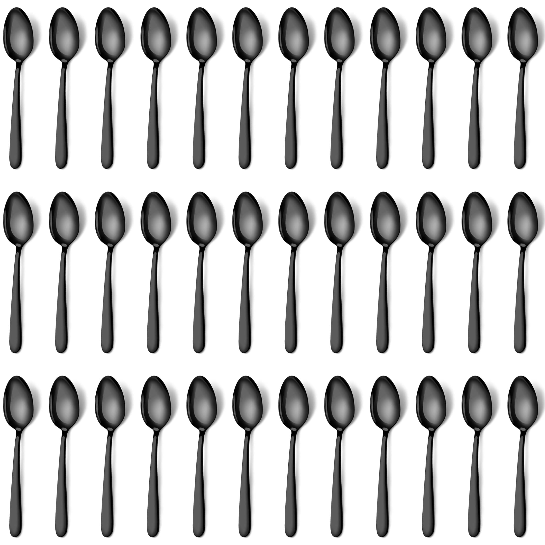 Pleafind 36 Pieces Black Teaspoons Set - 6.2 inch, Spoon Silverware, Stainless Steel Tea Spoons, Mirror Polished Small Teaspoon, Dessert Spoons for Home, Kitchen, Restaurant, Dishwasher Safe
