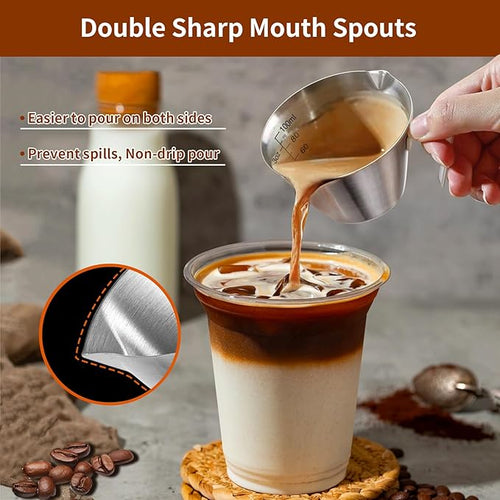 1 Pc Stainless Steel Espresso Shot Cup with Dual Scale, 3.4oz/100ml, Silver