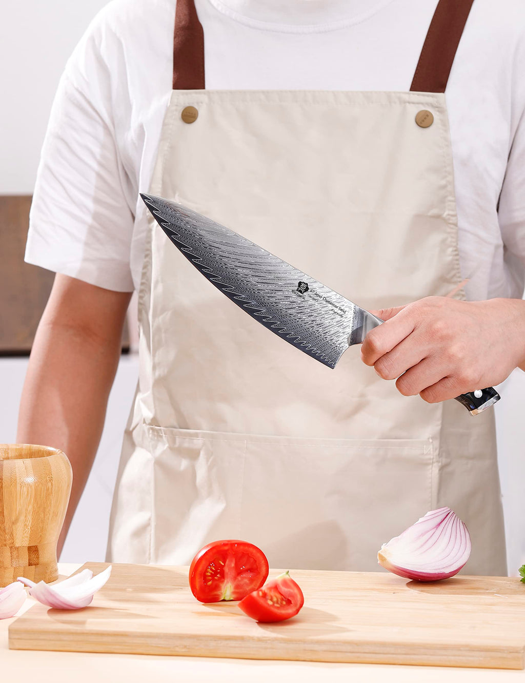 WILDMOK Chef Knife,8 inch Damascus Japanese Chef Knife,Japanese VG10 Steel Black Resin Handle kitchen knives,Japanese Damascus Kitchen Cooking chef's knives