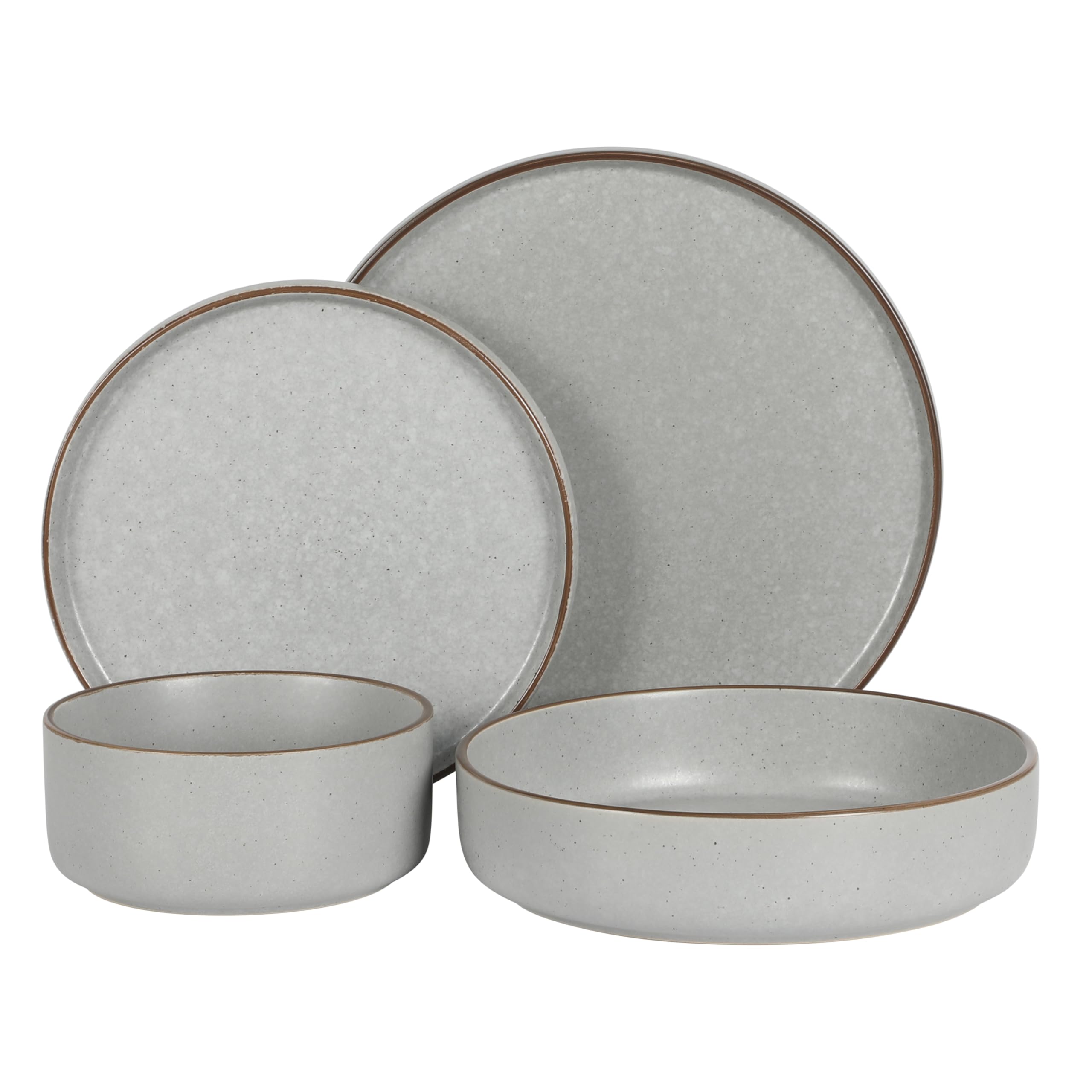 Gibson Elite Gelston Stoneware Matte Reactive Glaze 16 Piece (Service for 4) Plates and Bowl Dinnerware Set - Grey