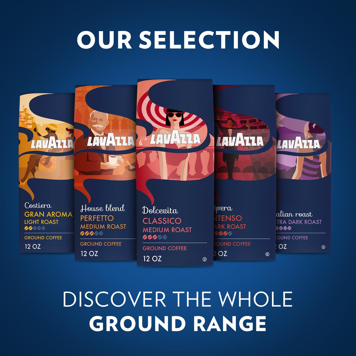 Lavazza Dolcevita Classico Ground Coffee 6 Bags of 12oz, Medium Roast, Rich and Full-bodied, Intensity 3/5, Arabica and Robusta, Ideal for Drip Brewers, (Pack of 6) - Package May Vary