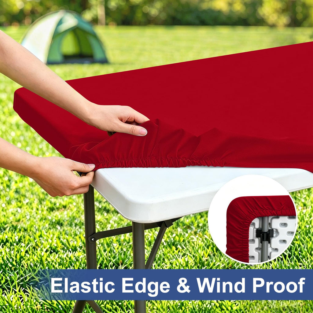 homing Rectangle Table Cloth Cover, Water-Resistant Polyester Elastic Fitted Tablecloth, Fits for 8 Foot Folding Tables, Washable Table Protector for Picnic, Camping, Outdoor (Red, 30" x 96")