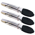 HINMAY Mini Tongs with Silicone Tips 7-Inch Kitchen Tongs, Set of 3 (Black)