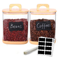 Tzerotone Large Glass Flour and Sugar Containers, Set of 2-100 oz Glass Laundry Pods Containers with Airtight Handle Lids, Square Glass Jars with Bamboo Lids for Laundry Room Organization (Small)