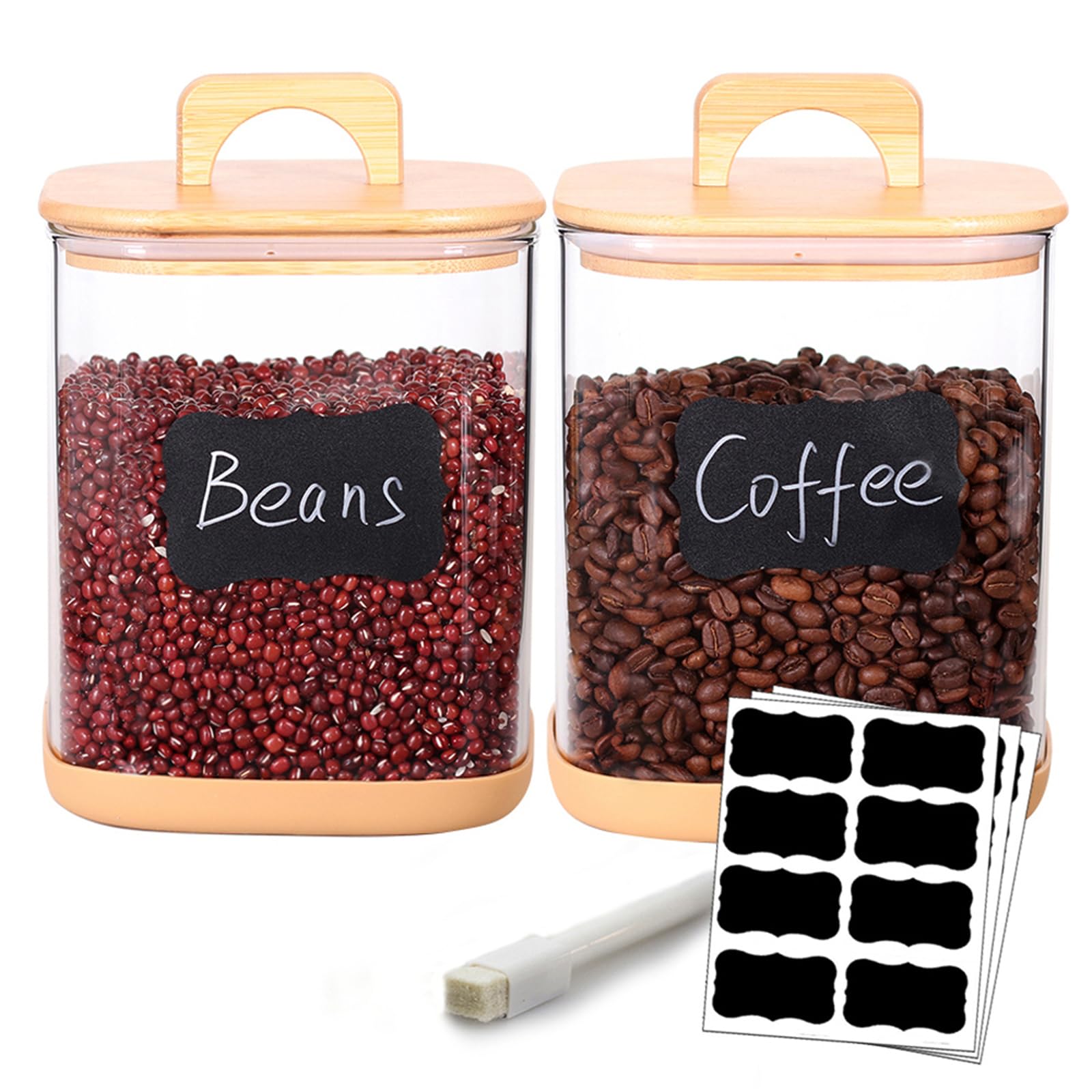 Tzerotone Large Glass Flour and Sugar Containers, Set of 2-100 oz Glass Laundry Pods Containers with Airtight Handle Lids, Square Glass Jars with Bamboo Lids for Laundry Room Organization (Small)