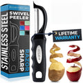 Zulay Kitchen Premium Vegetable Peeler for Kitchen - Swivel Peeler with Razor Sharp Stainless Steel Blades & Strong Ergonomic Handle - Dishwasher Safe, Easy To Use with Blemish Remover - Black