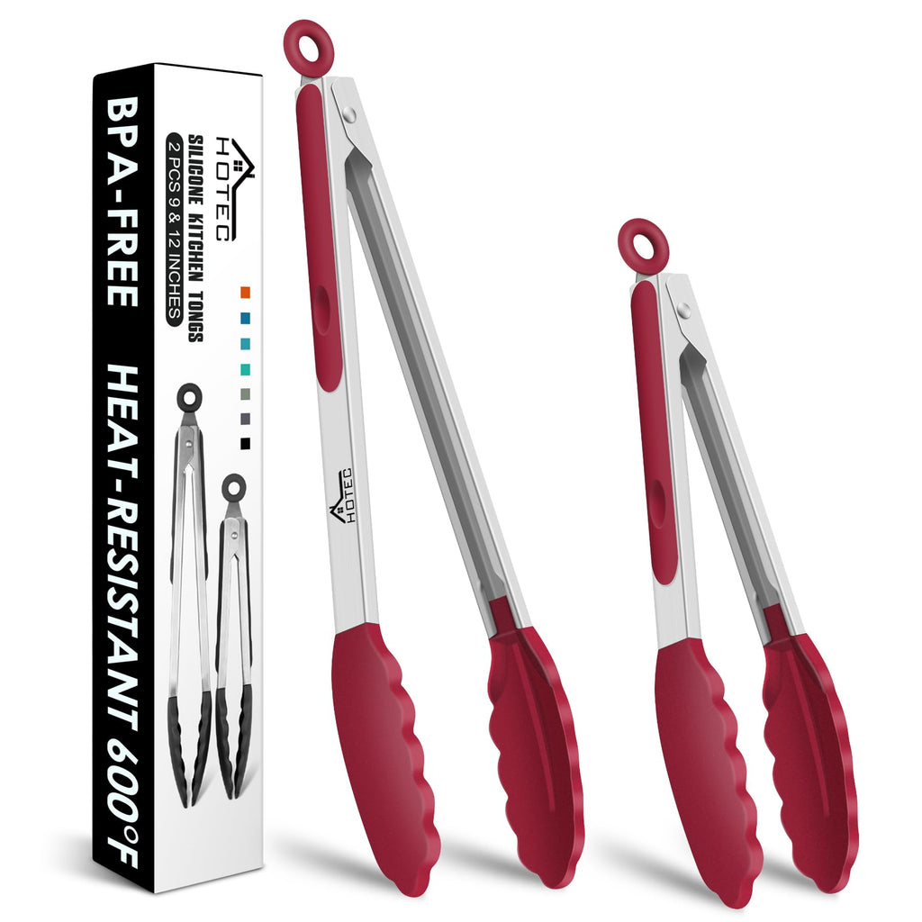 HOTEC Stainless Steel Kitchen Tongs with Silicone Tips, Set of 3-7",9" &12"