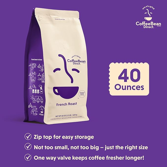Coffee Bean Direct French Roast Blend, Whole Bean Coffee, Dark Roast, 2.5 Pound Bag (Pack of 1)