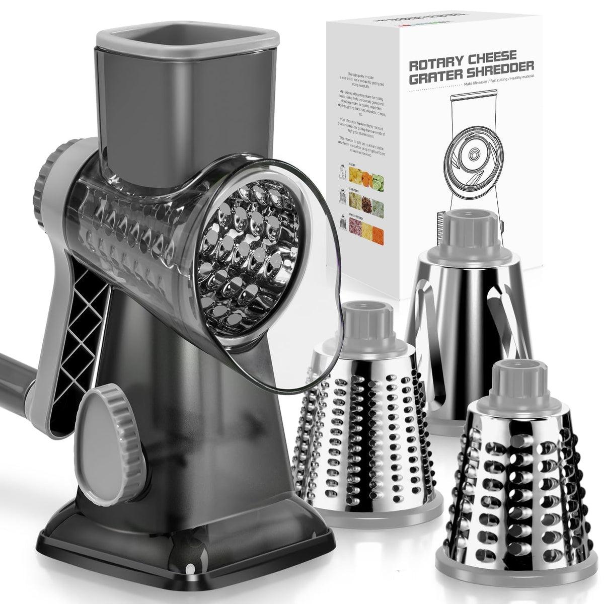 KEOUKE Rotary Cheese Grater, Hand Crank Shredder Slicer