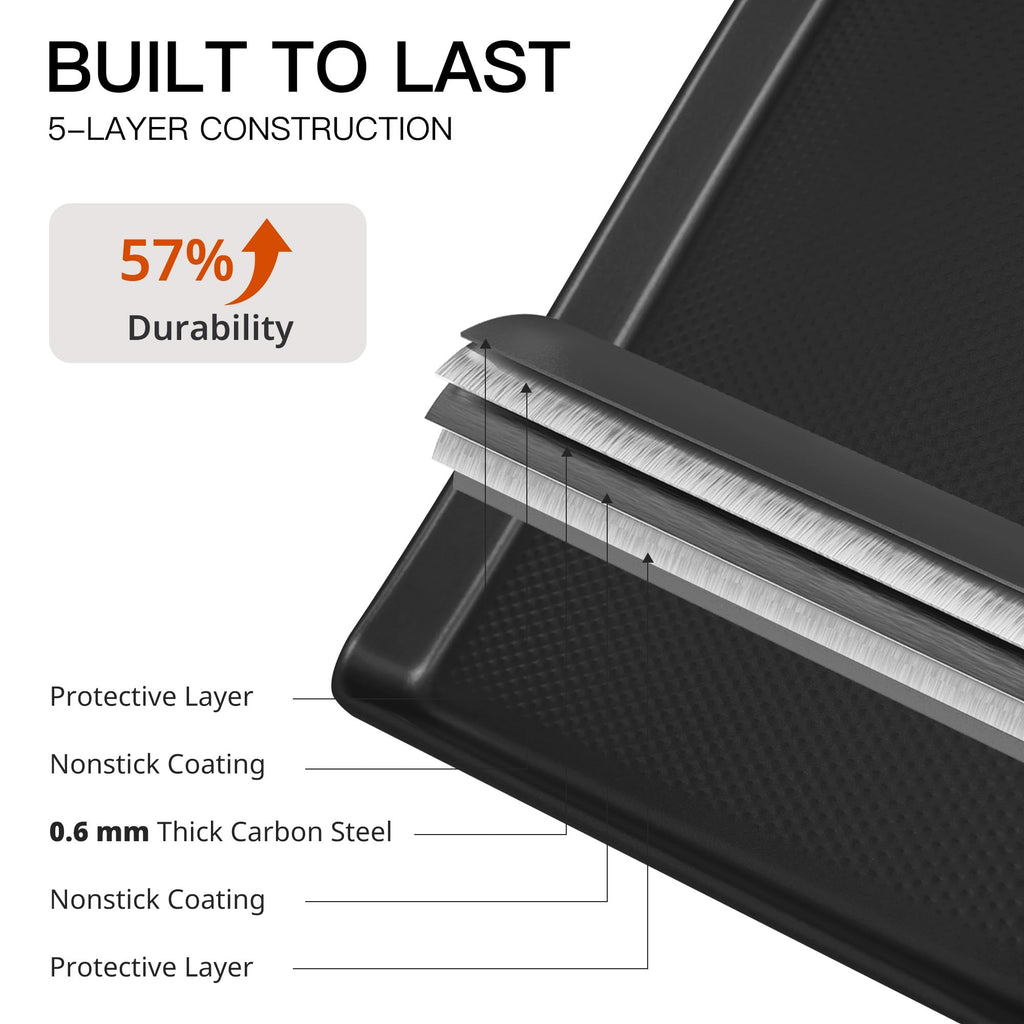 HONGBAKE Jelly Roll Pan 15x10, Cookie Sheets for Baking with Diamond Texture, Baking Sheets Non Stick, Non Toxic Oven Trays for Cooking, Heavy Duty 57% Thicker Carbon Steel, Dark Gray