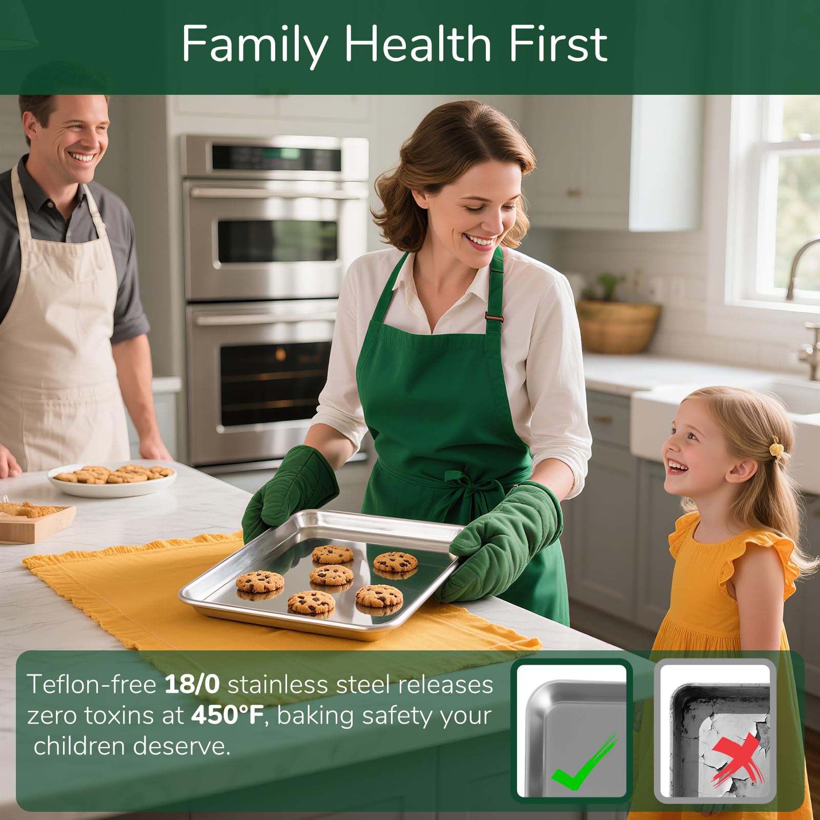 Bofolai 18/0 Stainless Steel Baking Sheet with Cooling Rack, Oven-Safe Non-Toxic Cookie Sheets for Baking, Set of 6, Coating Free & Rust Resistant for Healthy Family Baking, Easy to Clean, Heavy-Duty