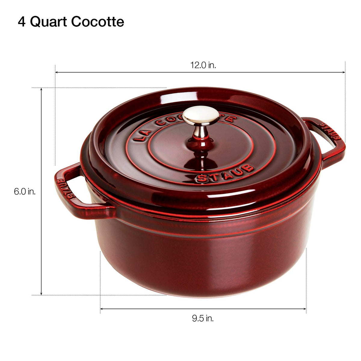 Staub Cast Iron 4-qt Round Dutch Oven - Grenadine