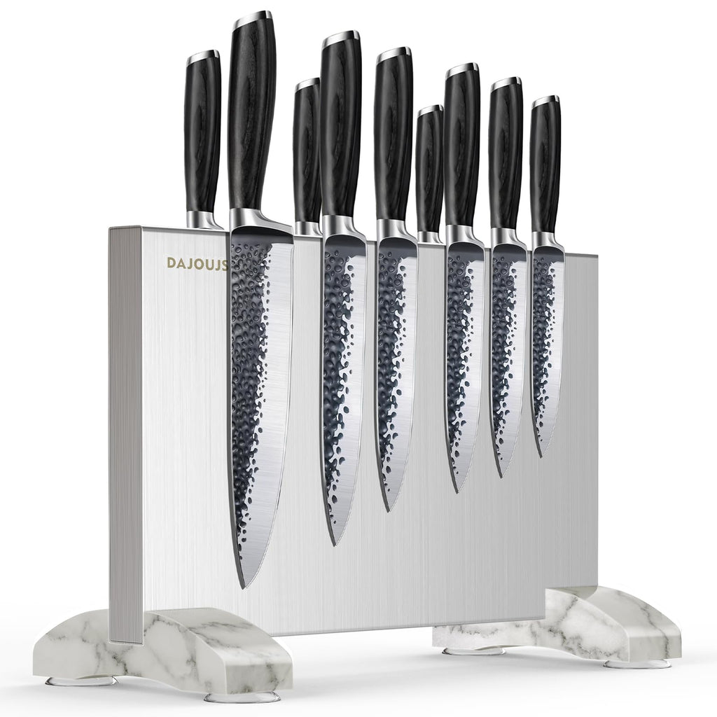 Large Magnetic Knife Holder16.15 x 11 Inches, Double Sided Magnetic Knife Block Without Knives, Stainless Steel Knife Storage Rack for Kitchen Counter With Strong Magnet Stand & Wood Base