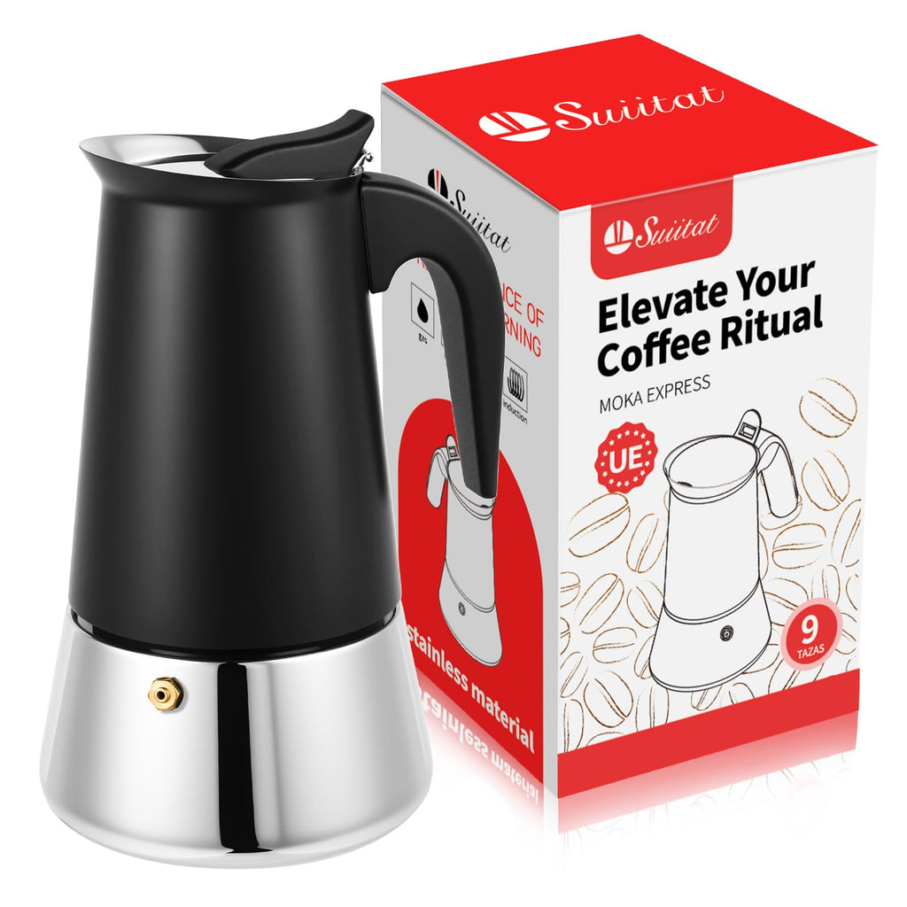 Suiitat 4 Cup Stainless Steel Moka Pot, 200ml Stovetop Espresso Maker, Red