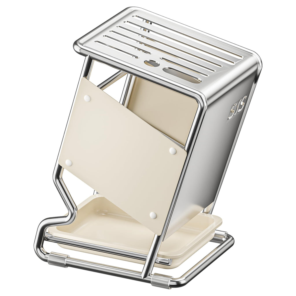 Knife Block Holder without Knives, Universal Kitchen Storage Stand, Safe Space Saver Large Volume Stable Knife Storage With a drip tray at the base Detachable for Easy Cleaning - White
