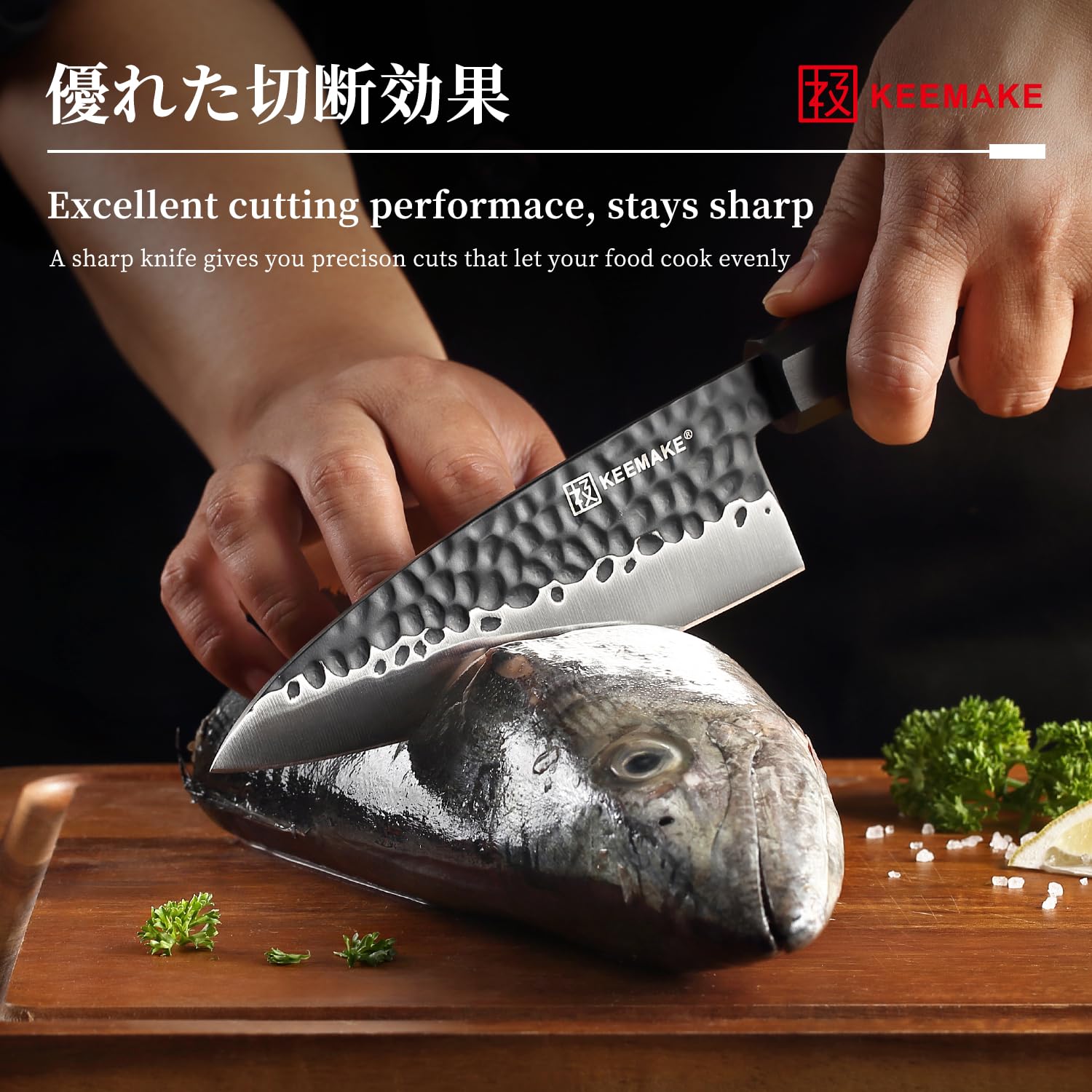 KEEMAKE Deba Knife 6 inch, Double Bevel Japanese 440C Stainless Steel