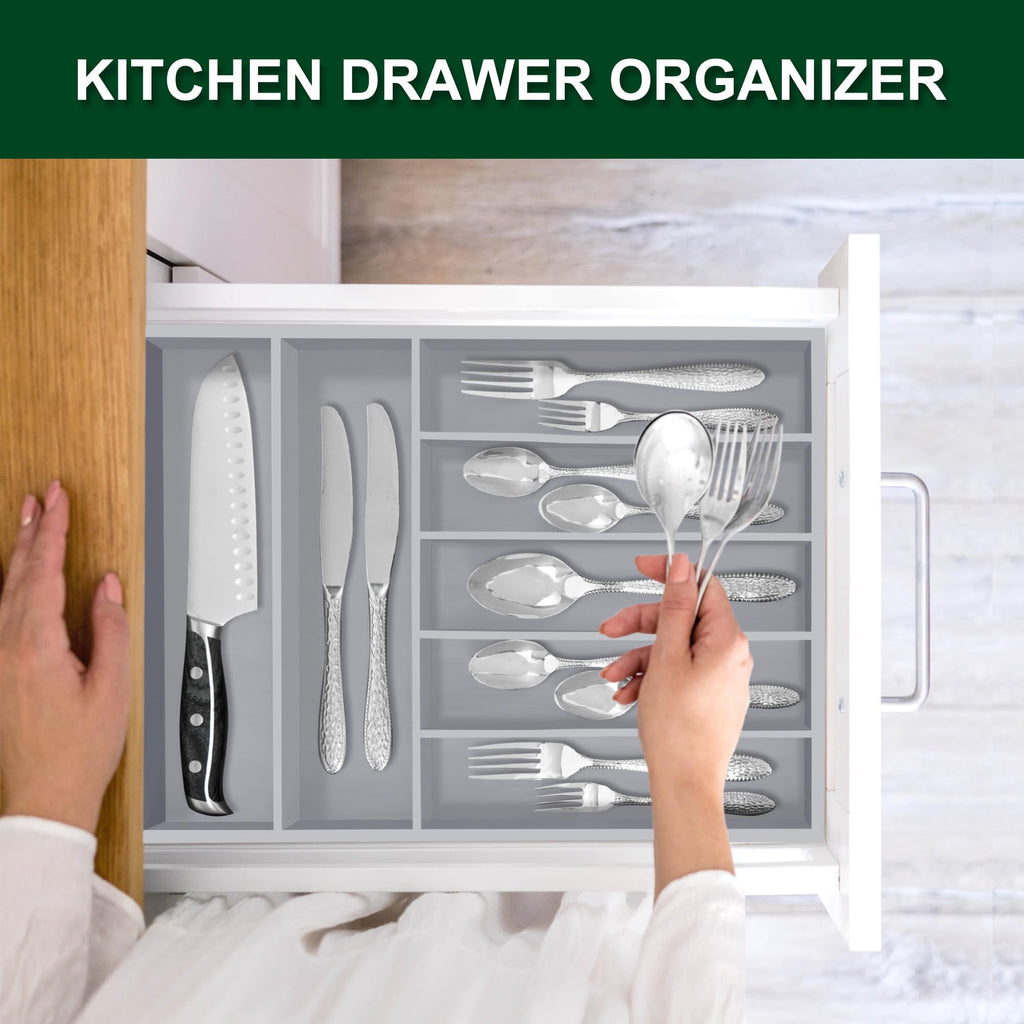 Utensil Organizer 13'' Silverware Drawer Organizer Cutlery Kitchen Bamboo