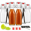 Vanilla Extract Bottles [8.5 oz, 6-Pack] – Flip Top Swing Top Glass Bottles for Homemade Extracts, Kombucha, Coquito, Juice – Airtight Leak-Proof Caps with Funnel, Extra Gaskets, Labels & Marker