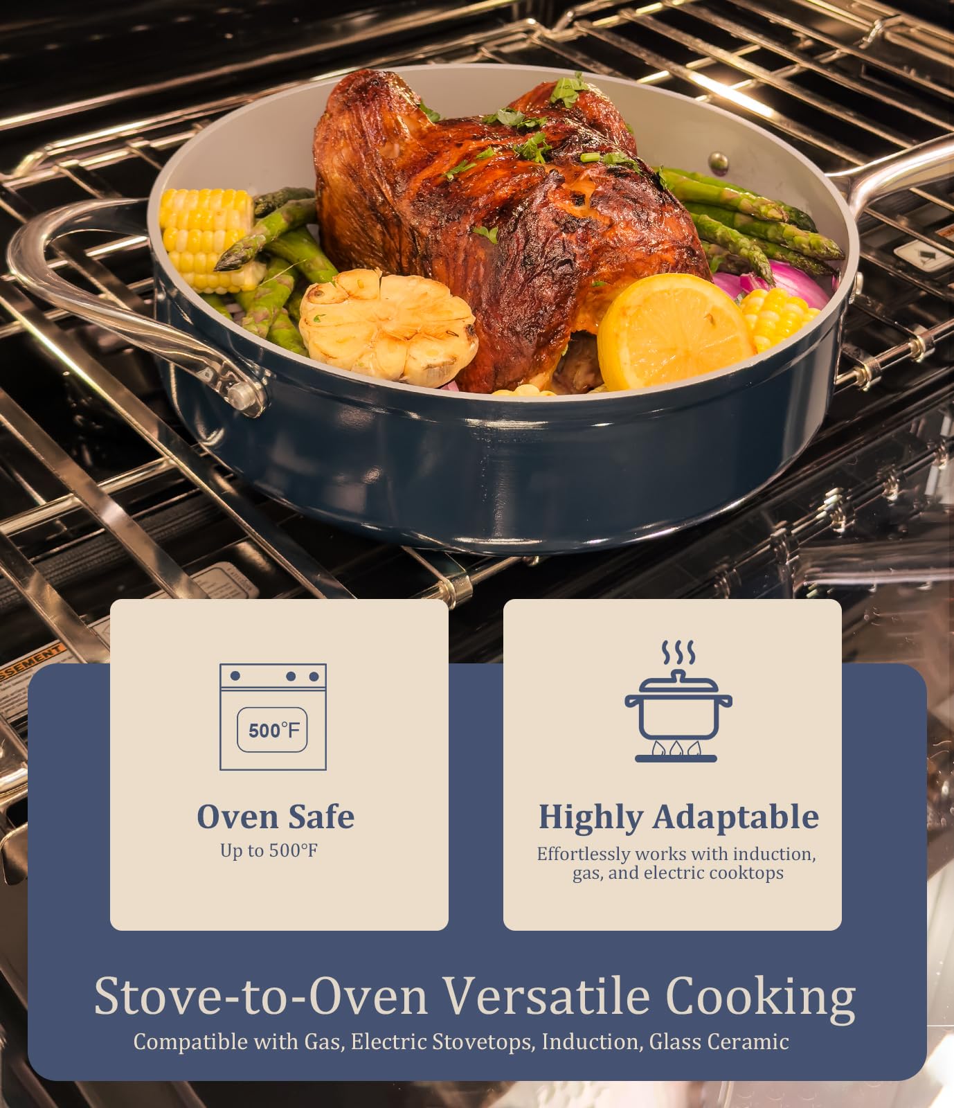 CookinCraze Premium Ceramic Sauté Pan with Lid, 4.5 QT Nonstick Deep Pan
