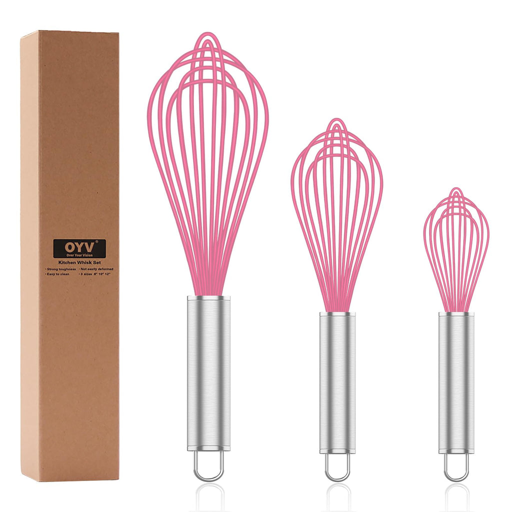 OYV White Silicone Whisk Set of 3, 8/10/12 Inch, Non-Scratch