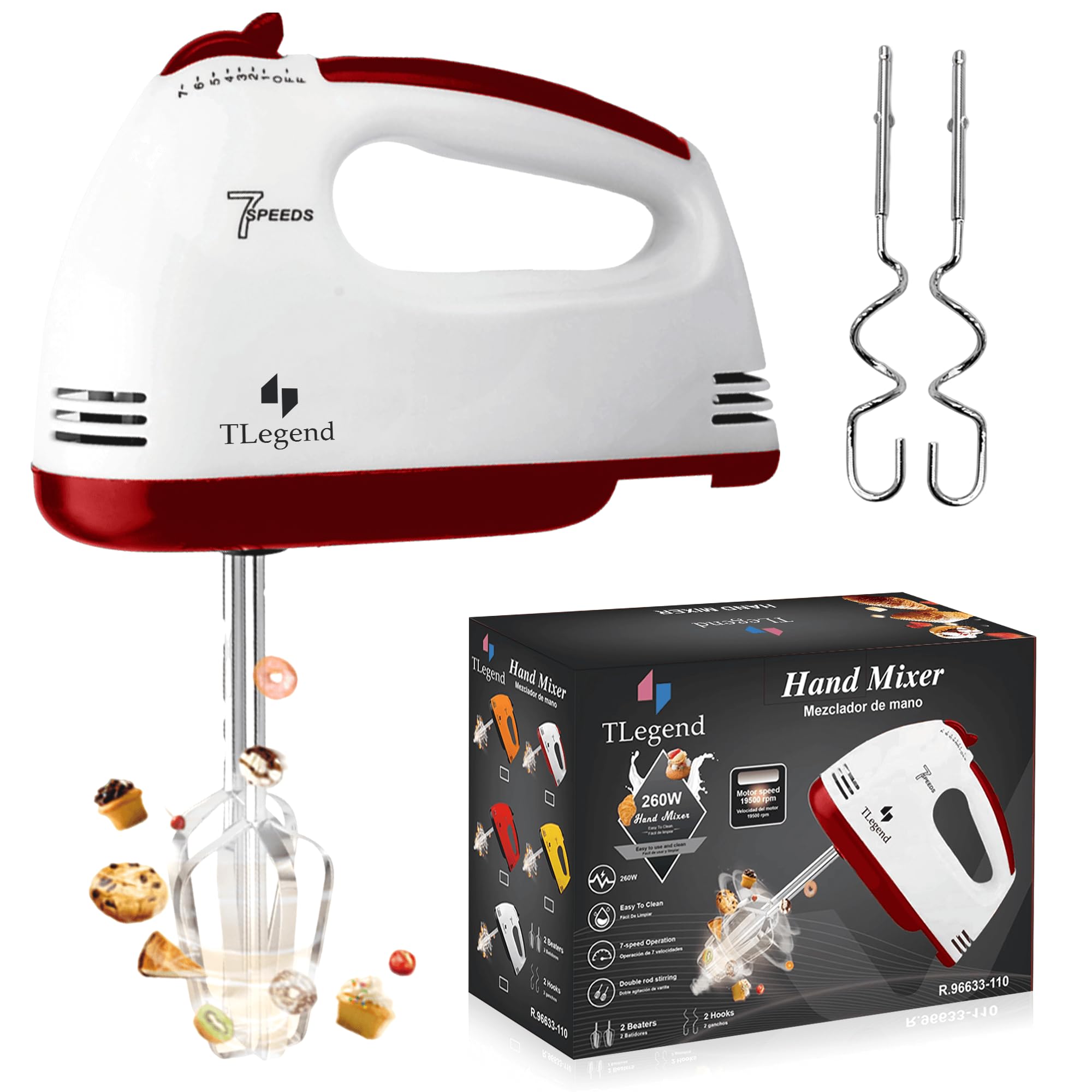 TechnoLegend Hand Mixer Electric Handheld – 7 Speed Ultra Power Electric Mixer Handheld (White)