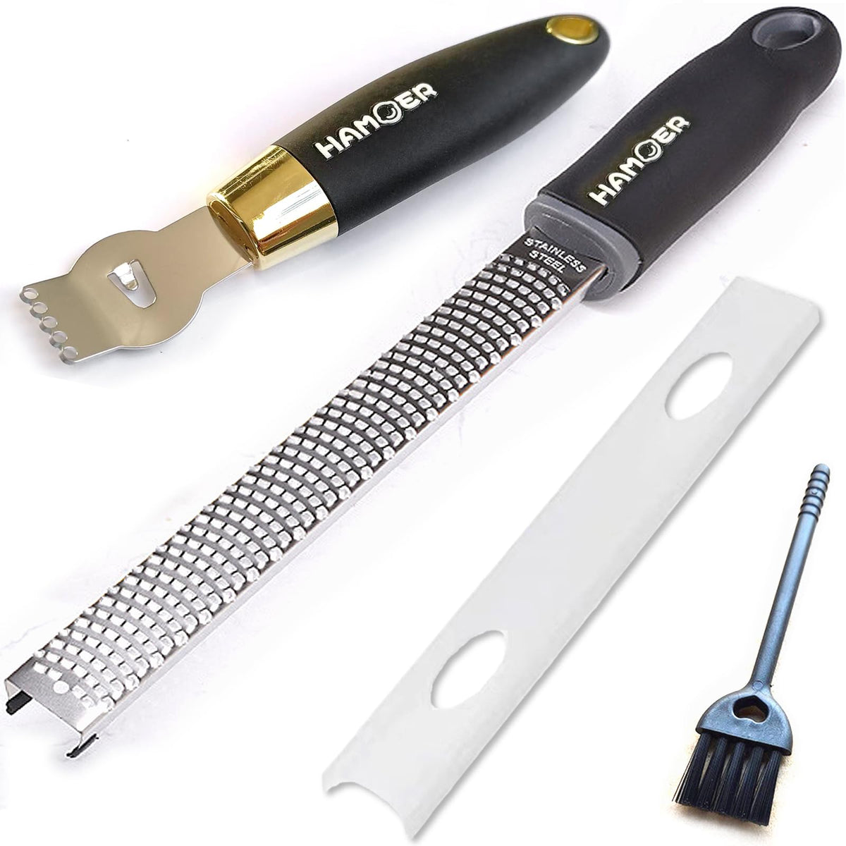 HAMOER Zester Channel Knife & Micro Plane Grater Tool Set Ergonomic Handle