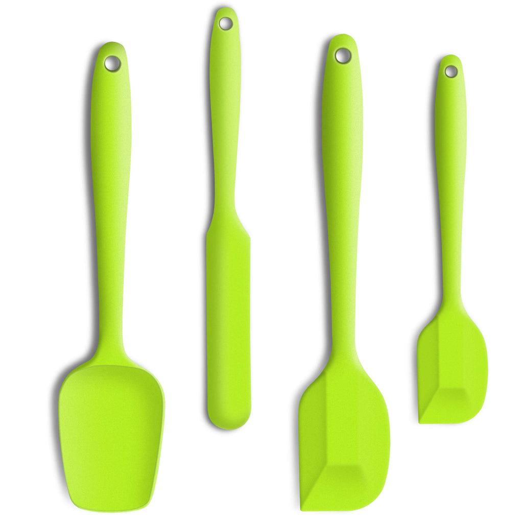 JXWING 4-Piece Silicone Spatula Set with Stainless Steel Core, Green