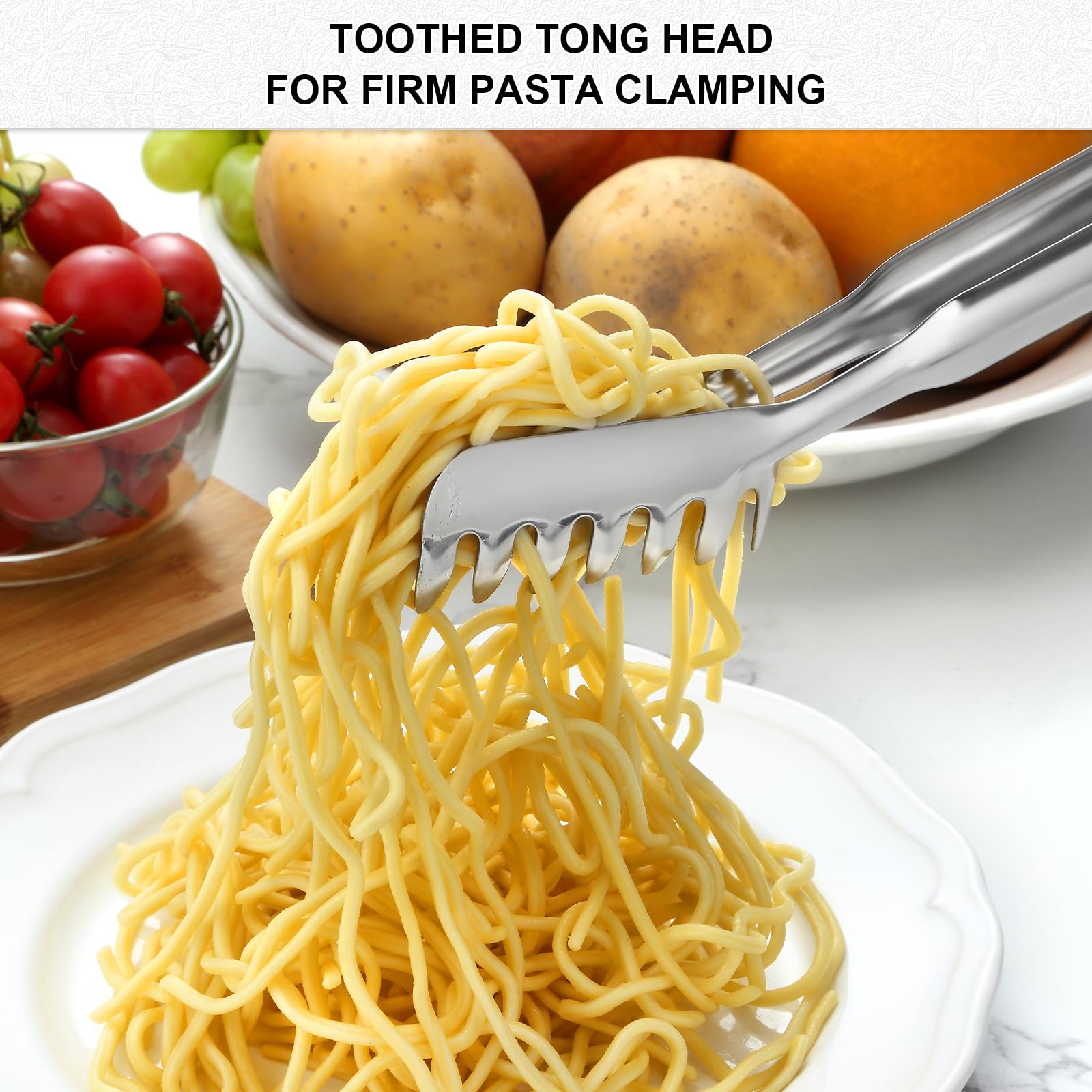 Pleafind Spaghetti Spoon and Spaghetti Tong 2-Piece Set, 13-Inch Non-Stick Spaghetti Fork and 11.4-Inch Kitchen Tong, Easy Storage and Cleanup, Ergonomic Design, Stainless Steel