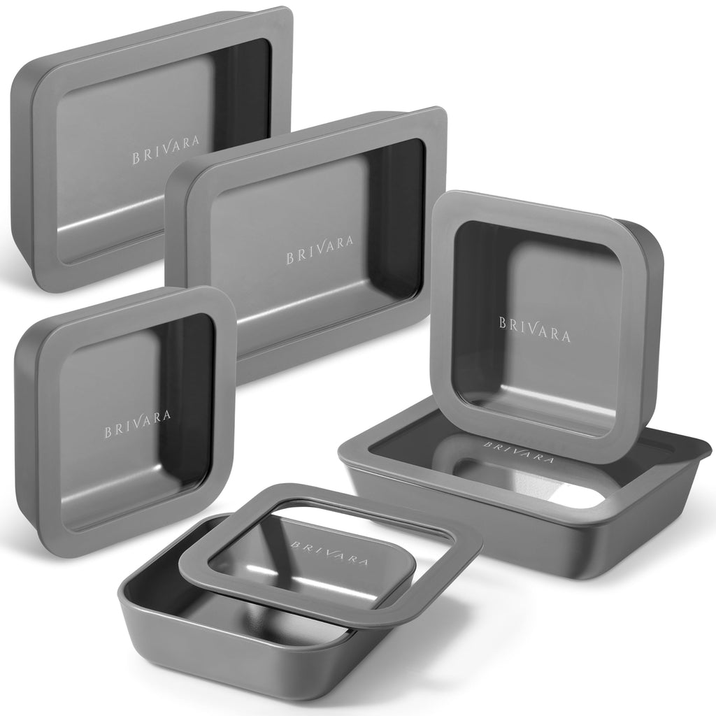 BRIVARA HOME 12-Piece Glass Meal Prep Containers Set with Lids (6 Containers + 6 Lids) | Microwave-Safe Airtight Seal, Oven-Safe Ceramic-Coated Glass | Zero Plastic, No PFAS/PFOA/BPA [Smoke]