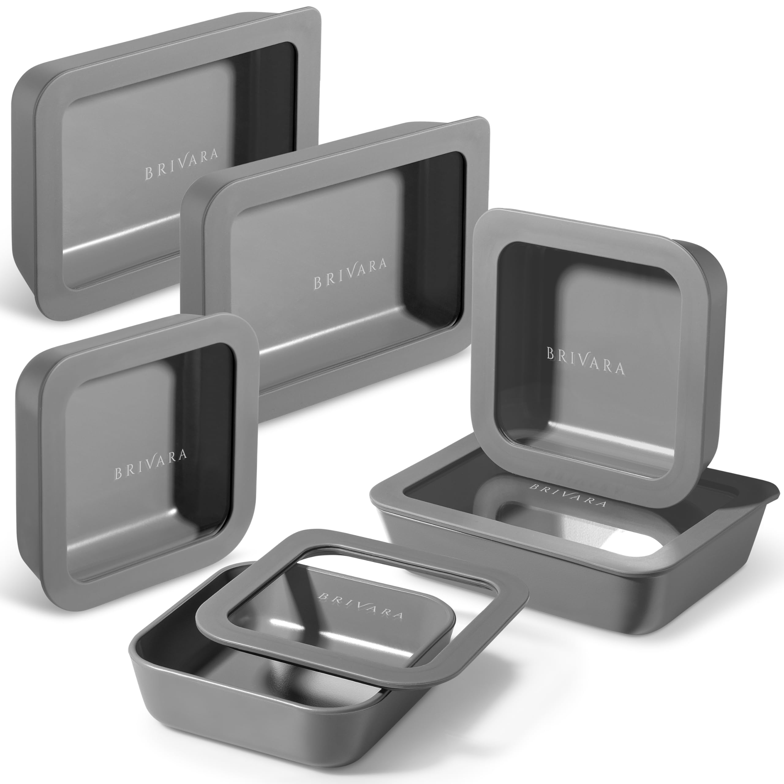 BRIVARA HOME 12-Piece Glass Meal Prep Containers Set with Lids (6 Containers + 6 Lids) | Microwave-Safe Airtight Seal, Oven-Safe Ceramic-Coated Glass | Zero Plastic, No PFAS/PFOA/BPA [Smoke]