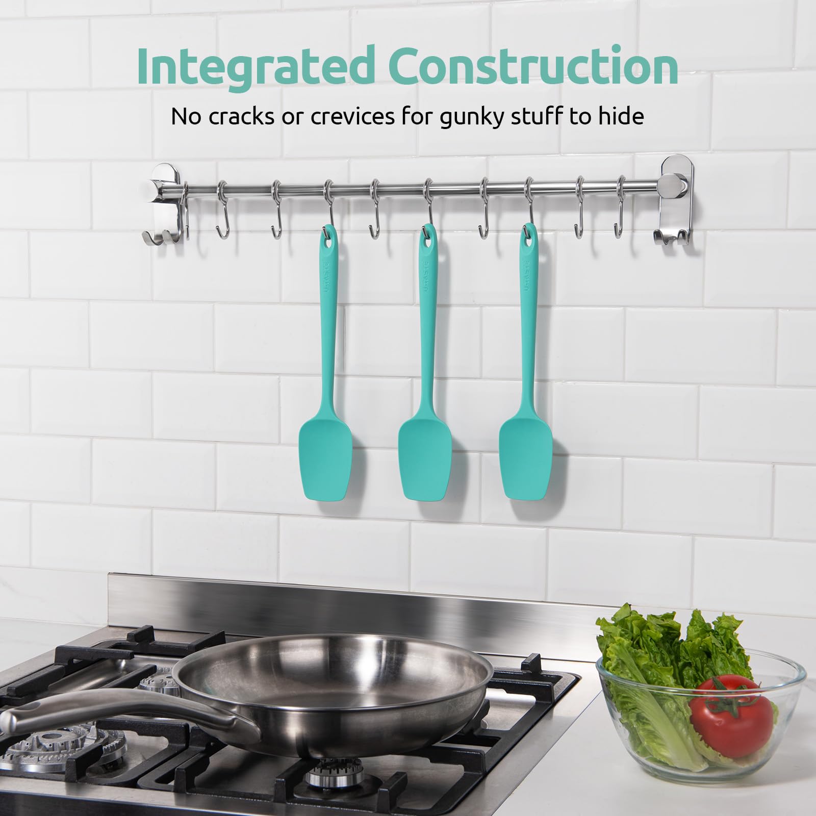 U-Taste Silicone Spoon Spatula Set of 3, 600°F High Heat Temp, Aqua Sky