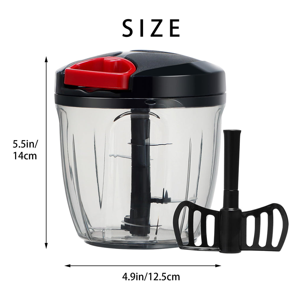 Ourokhome Manual Food Processor Vegetable Chopper, Portable Hand Pull String Garlic Mincer Onion Cutter for Veggies, Ginger, Fruits, Nuts, Herbs, etc., 900ml, Black