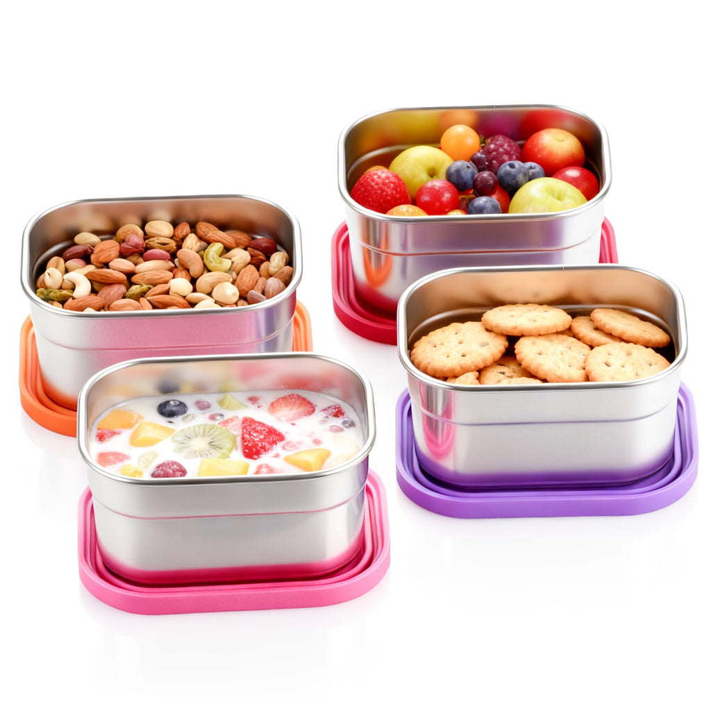 YJSLICT 4 Pack Stainless Steel Kids Snack Containers with Lids, 8 oz Each