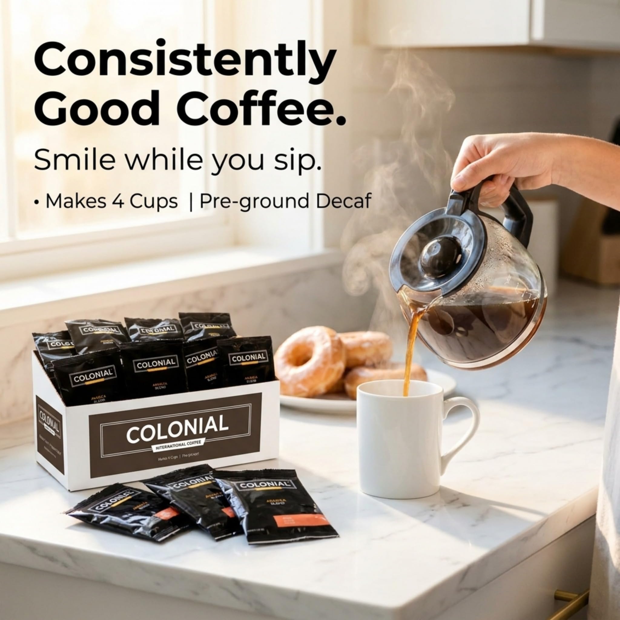 Colonial Coffee Decaf Dark Roast Hotel Filter Packs, 0.5oz, 50 Ct