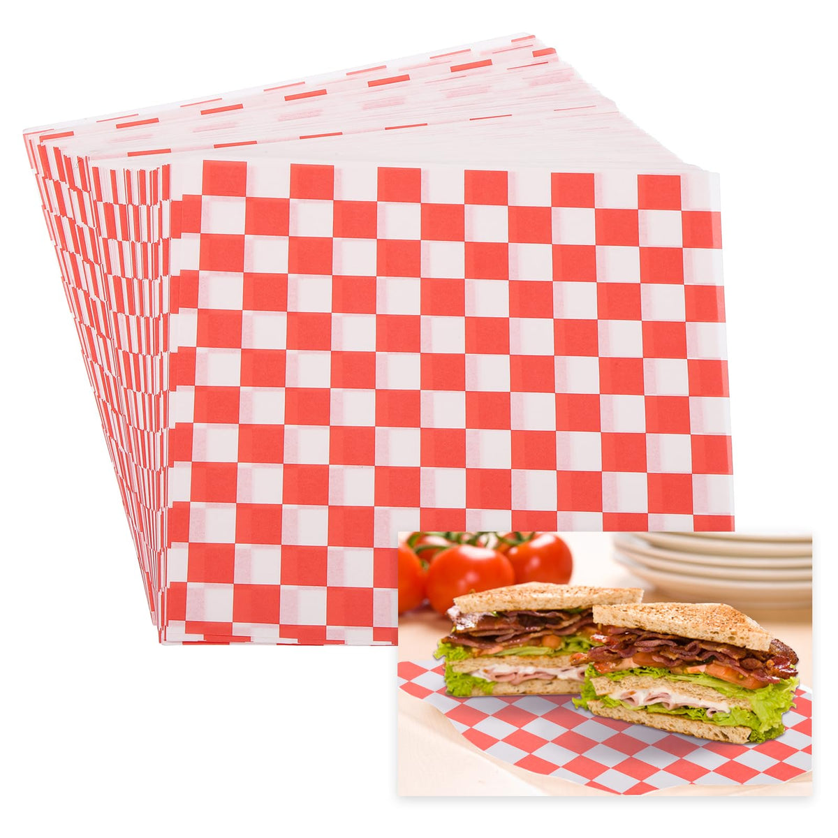 PATIKIL 7.1" x 7.1" Waxed Paper Sheets, 50Pcs Square Pattern Oil-absorbing Dry Food Wrapping Paper for Bakery Coffee Shop Home Baking Kitchen DIY, Red