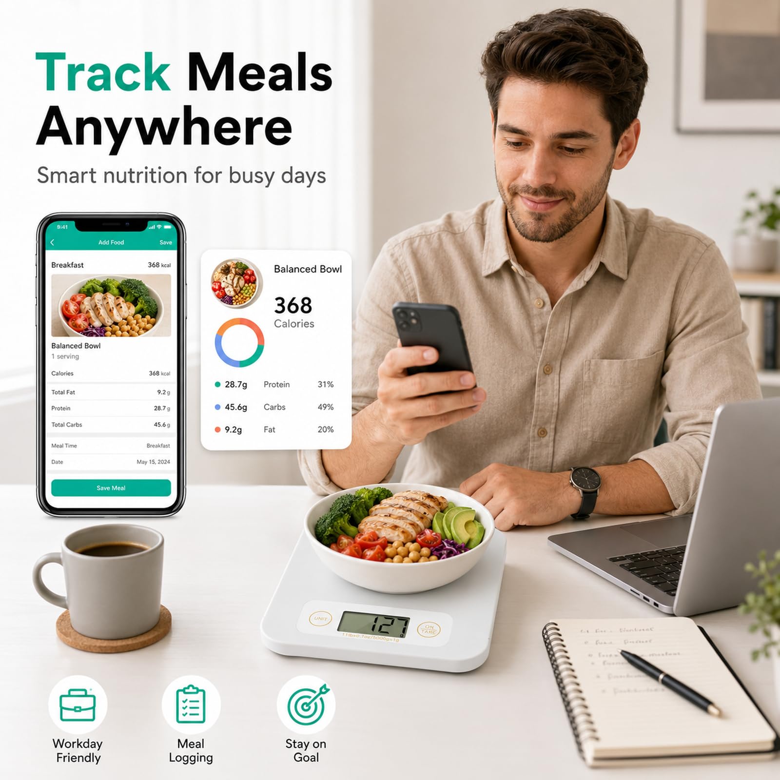 URAMAZ Smart Food Scale with Nutritional Calculator, Digital Kitchen Scale with Bluetooth App for Weight Loss, Food Weight Scale for Diet, Keto, Macro, Calories Counting, Tracking, 11lb