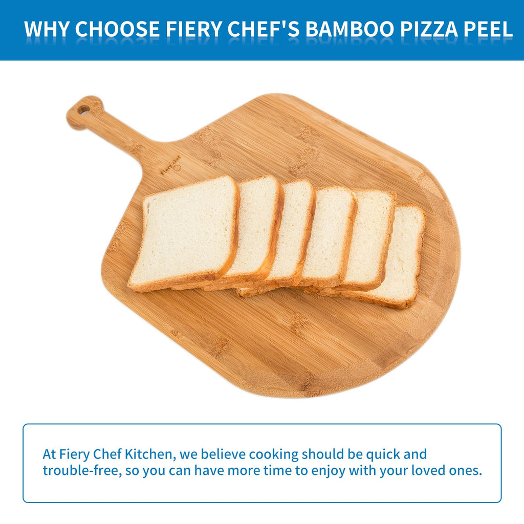 Fiery Chef 16" Bamboo Pizza Peel with 8 Slice Grooves, 23.6" x 16"