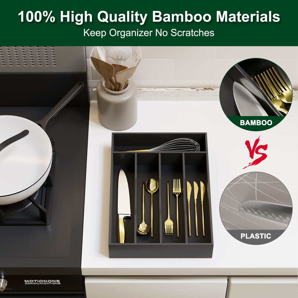 Utensil Organizer 10'' Silverware Drawer Organizer Cutlery Kitchen Bamboo