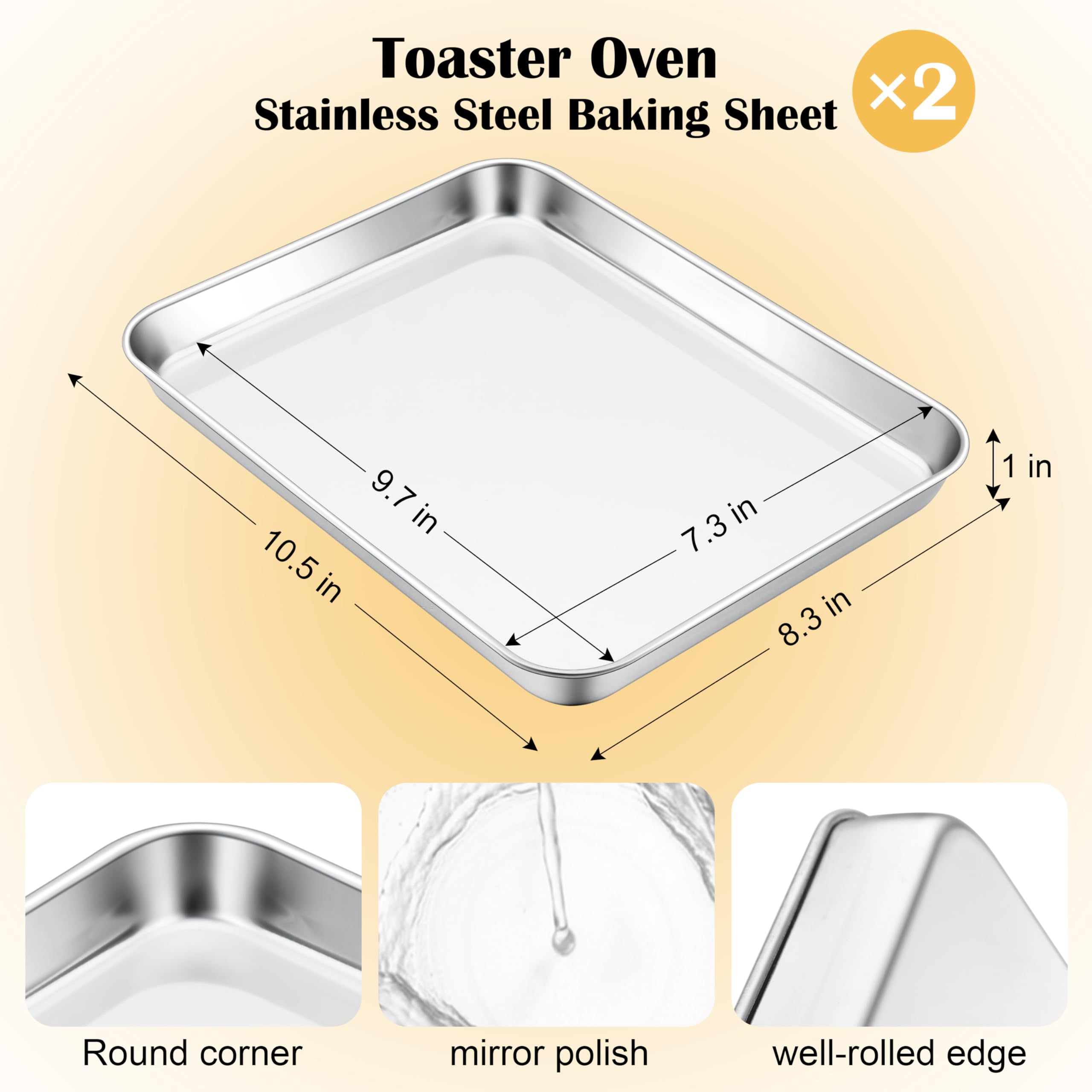 E-far 10.5” x8.3” Baking Sheet Set of 2, Stainless Steel Toaster Oven Tray