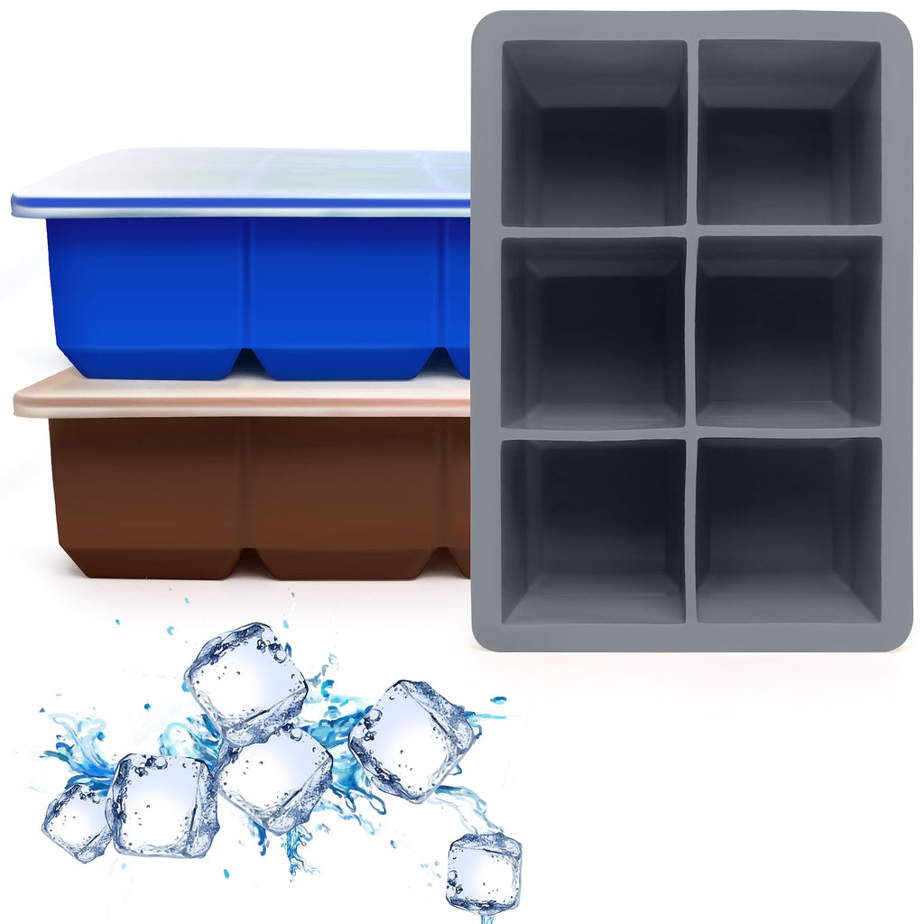Excnorm Silicone Ice Cube Trays, 3‑Pack Large Square Molds with Lid