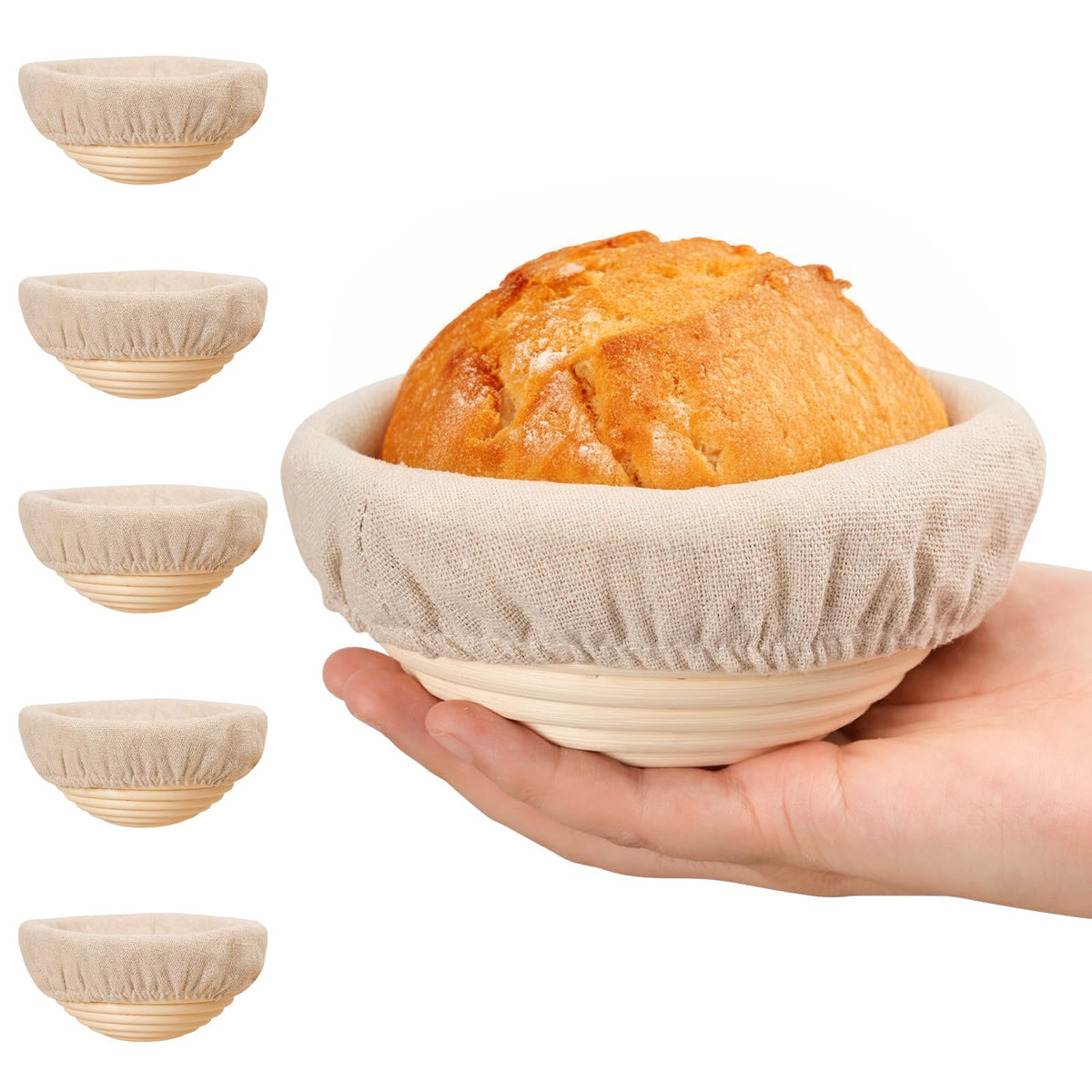 Kikcoin 6 Pack Banneton Bread Proofing Basket, 5 Inch Mini Banneton Basket