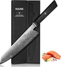 Huusk Damascus Chef Knife 8 inch - Japanese Knives with Wooden Handle