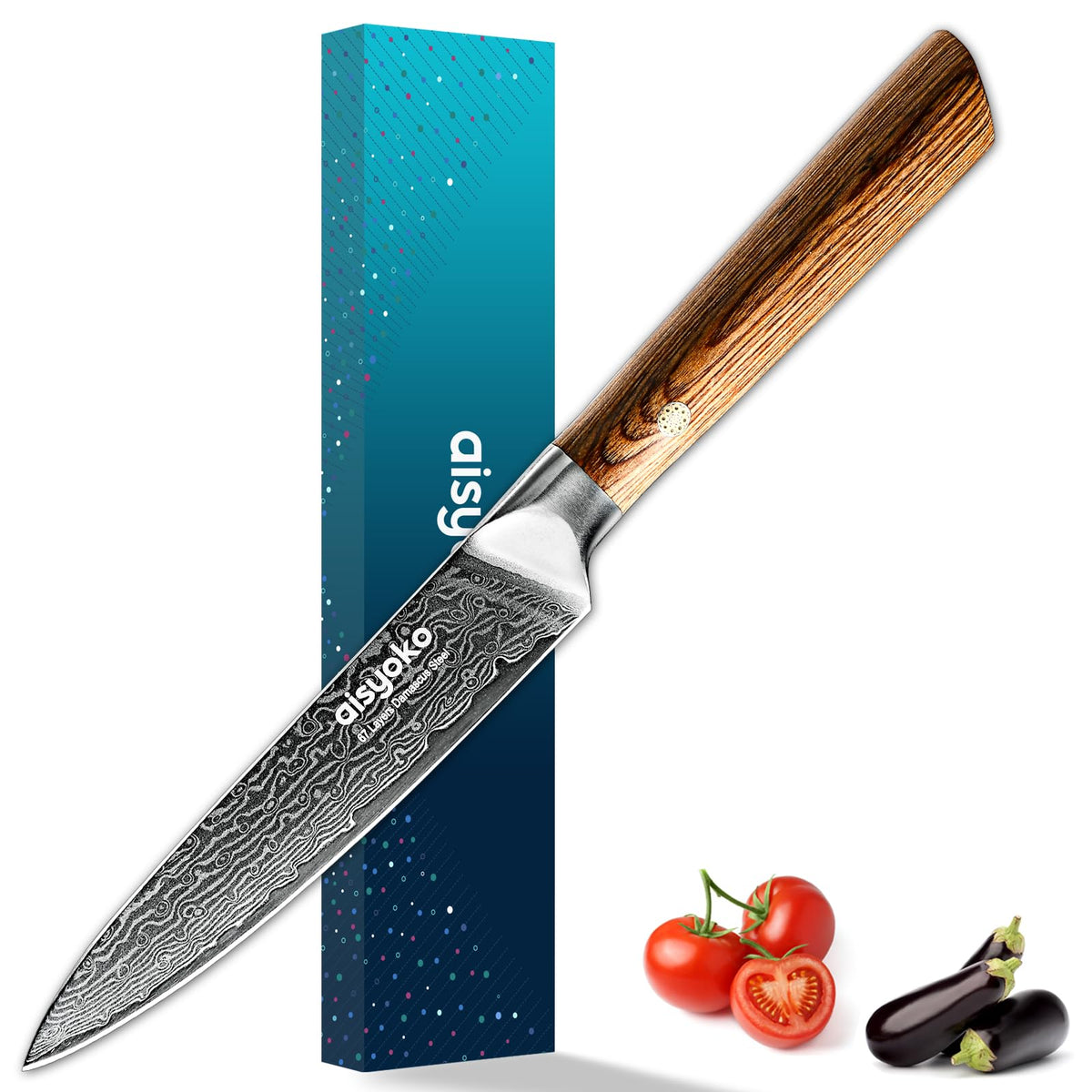 aisyoko Damascus chef knife 8-inch sharp kitchen knife Japan VG-10 stainless steel ergonomic color wooden handle luxury gift box - with scabbard