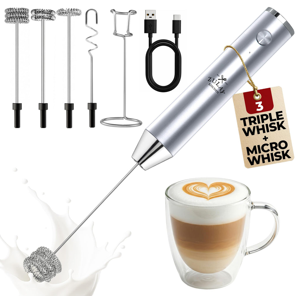 Zulay Kitchen Powerful Milk Frother Wand With Duracell Batteries - Ultra Fast Handheld Drink Mixer - Electric Whisk Foam Maker for Coffee, Lattes, Cappuccino & Matcha - Z1 Motor - Aqua