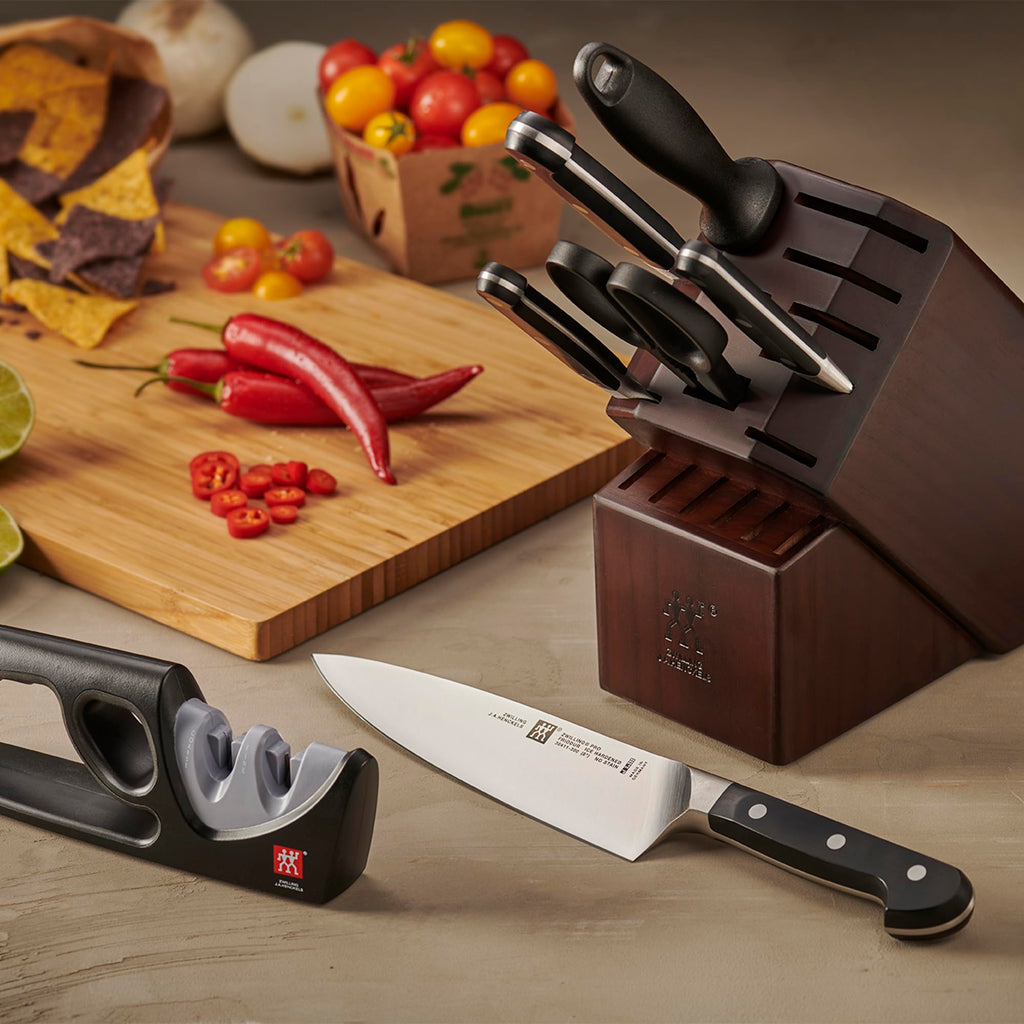 ZWILLING Pro 7-Piece Razor-Sharp German Knife Block Set with Bonus Sharpener, Made in Company-Owned German Factory with Special Formula Steel perfected for almost 300 Years, Dishwasher Safe
