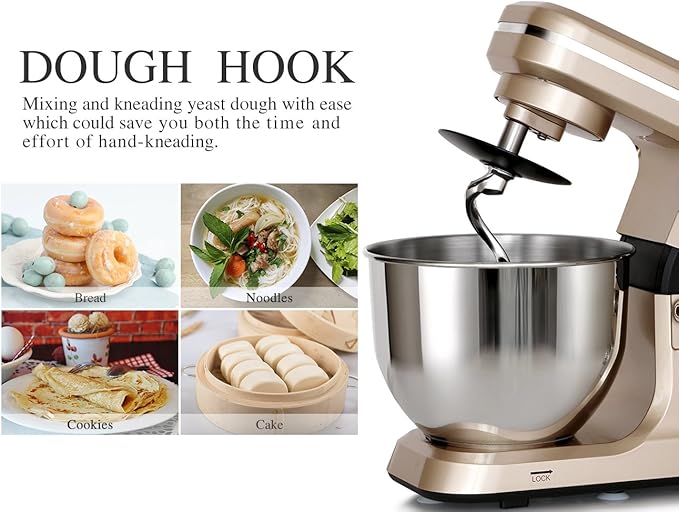 MURENKING Stand Mixer,5.3-Qt & 500W & 6+P Speed MK36 Tilt-Head Kitchen Electric Food Mixers Home Baking Dough Machine with Accessories (Champagne)