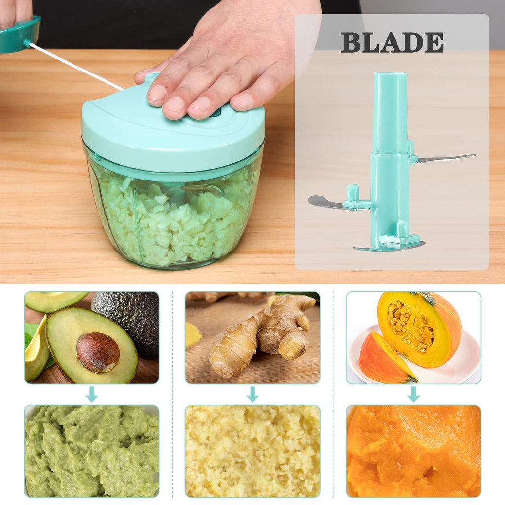 Cambom Manual Food Chopper Vegetable Cutter, Hand String Vegetable Chopper Onions Cutter for Vegetable Fruits Nuts BPA Free Food Safe Material, 650ml Blue