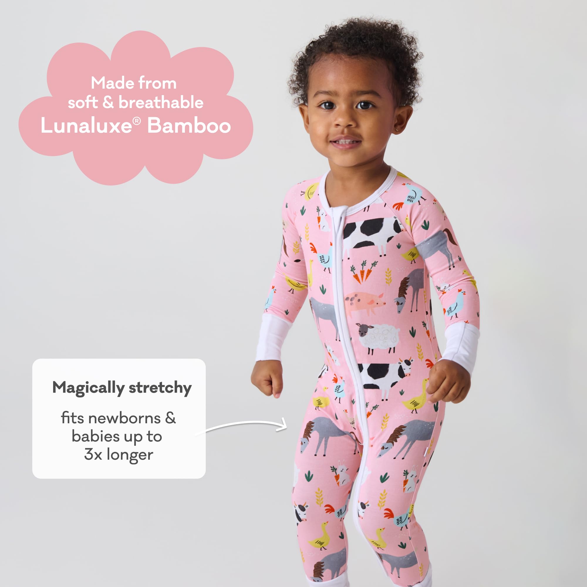 Little Sleepies Baby Pajamas, Pink Farm Animals, 12-18M