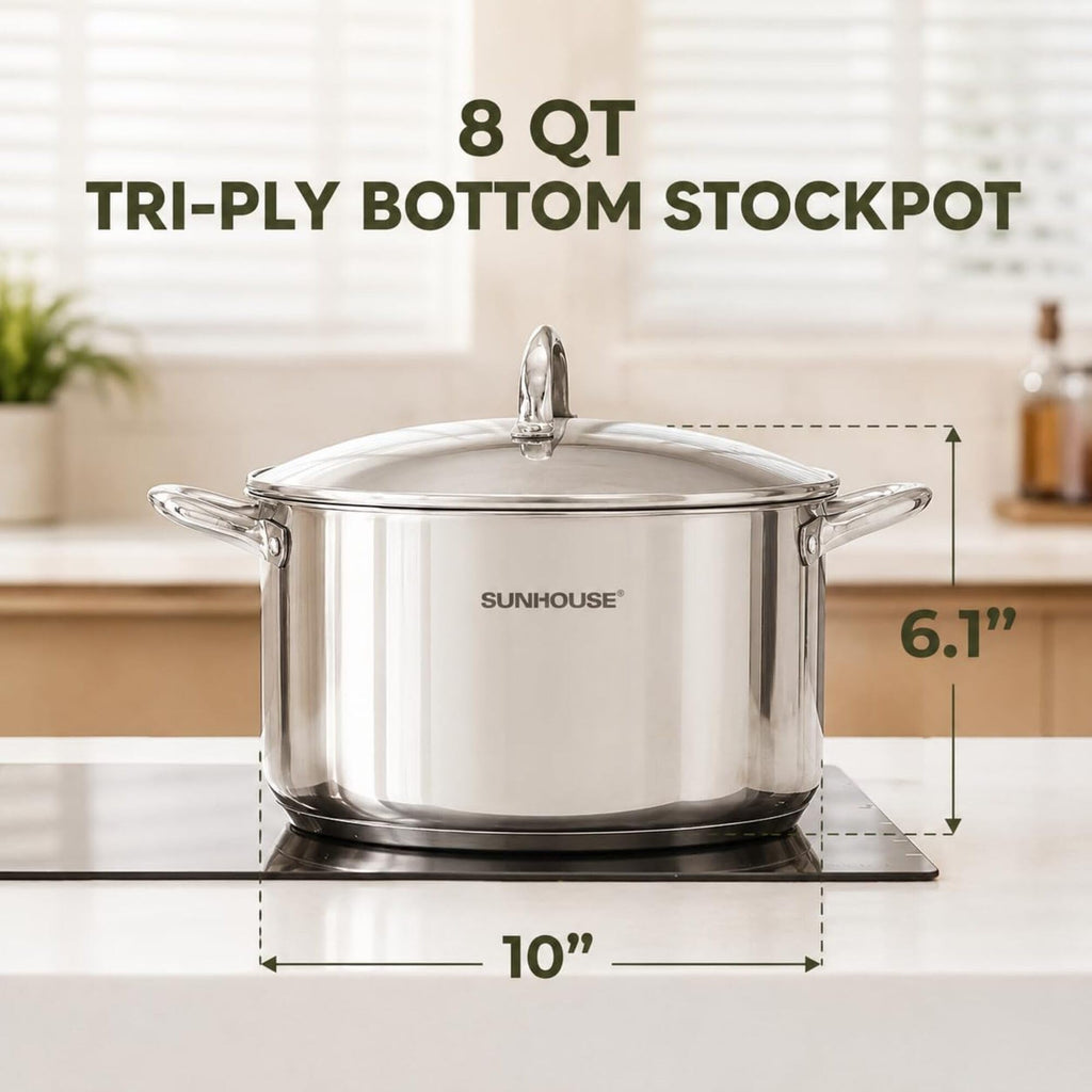 SUNHOUSE 8 Quart Stock Pot with Lid, Stainless Steel Large Pot for Cooking