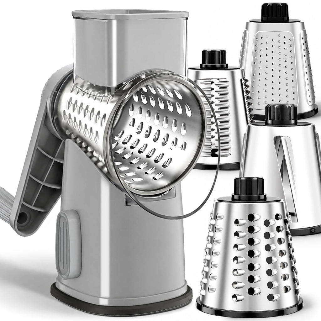 Weltonhm 4 in 1 Large Cheese Grater Hand Crank Rotary (White 4 Graters)